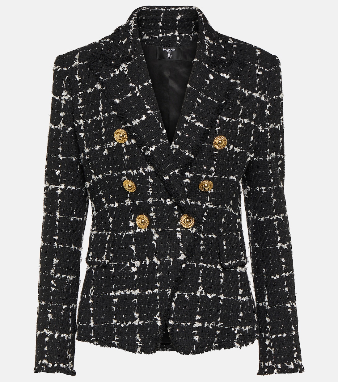 Checked tweed blazer in black Balmain Mytheresa