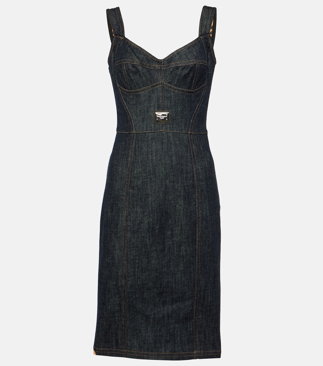 Robe midi brodée en jean à logo | Dolce&Gabbana
