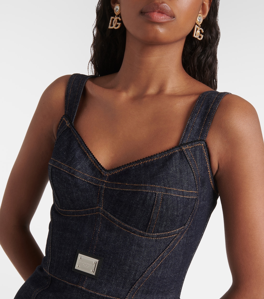 Robe midi brodée en jean à logo | Dolce&Gabbana