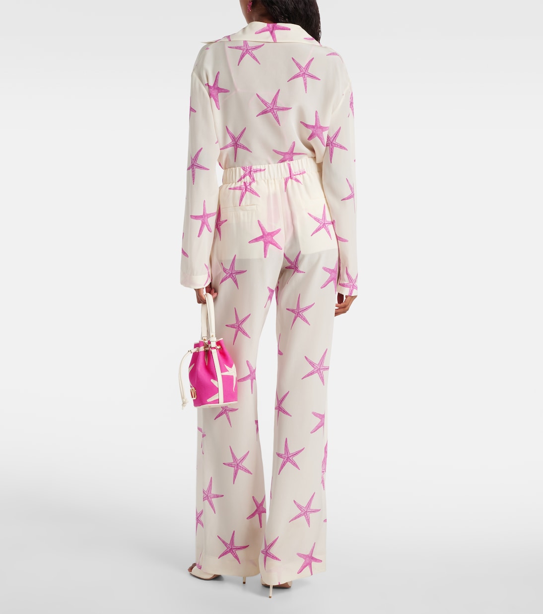 Pantalon ample imprimé à taille haute en soie | Valentino