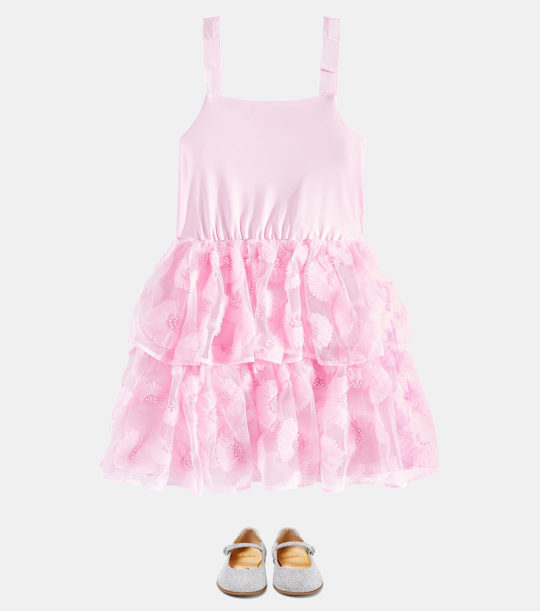 Abito in jersey e tulle con balze | Self-Portrait Kids