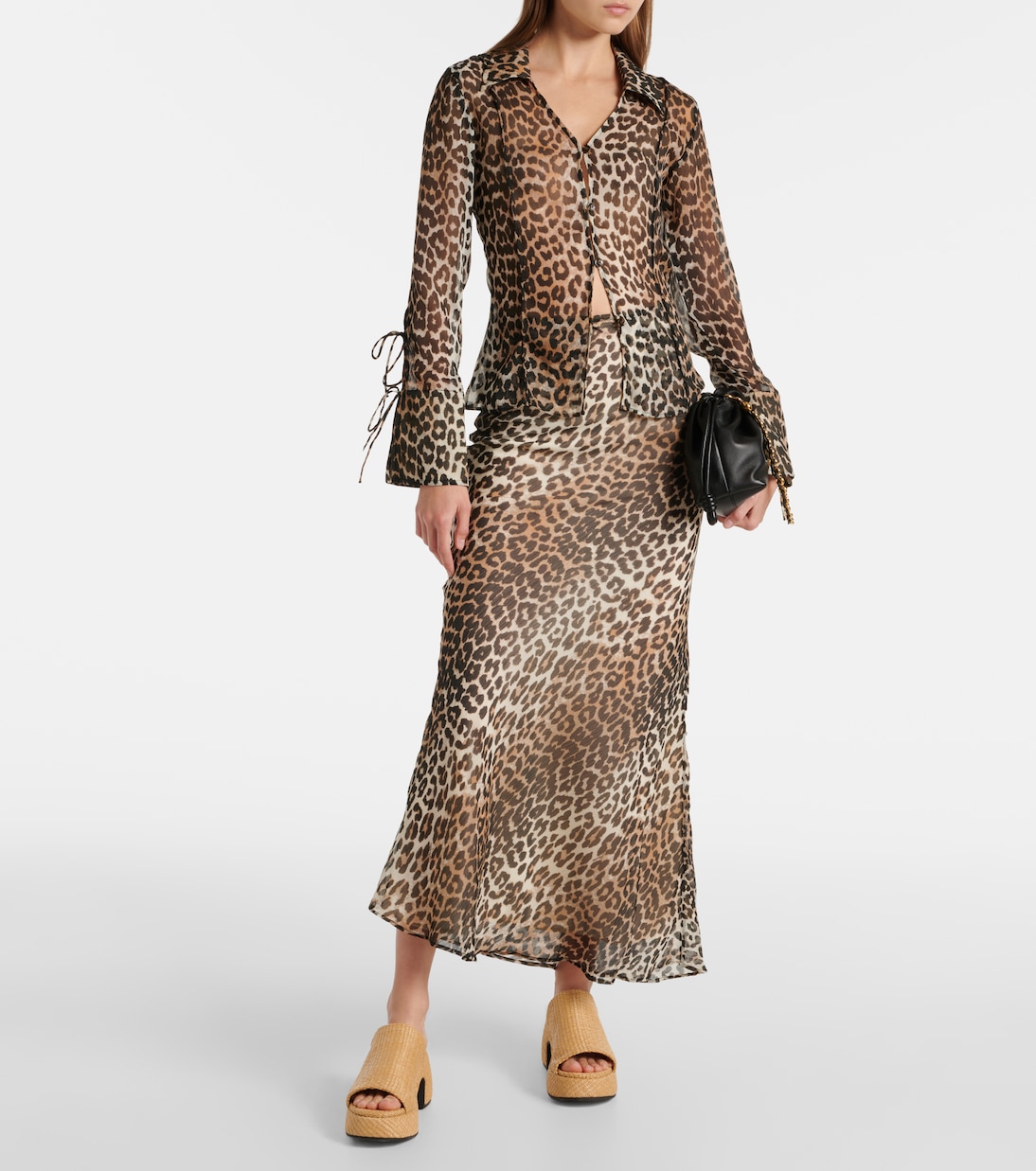 Leopard-print chiffon maxi skirt | Ganni