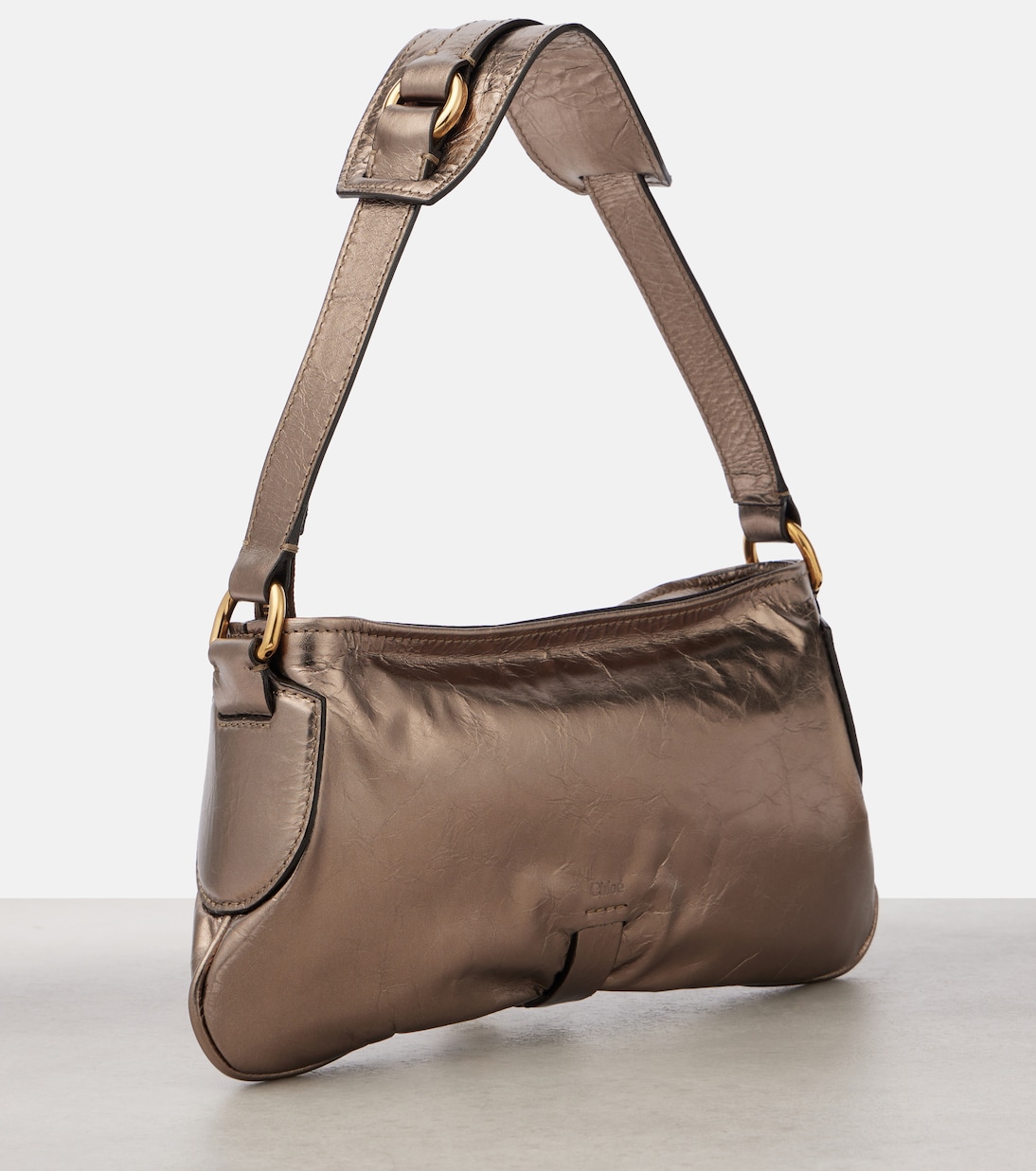 Kerala 25 Small metallic leather shoulder bag in grey Chloe Mytheresa