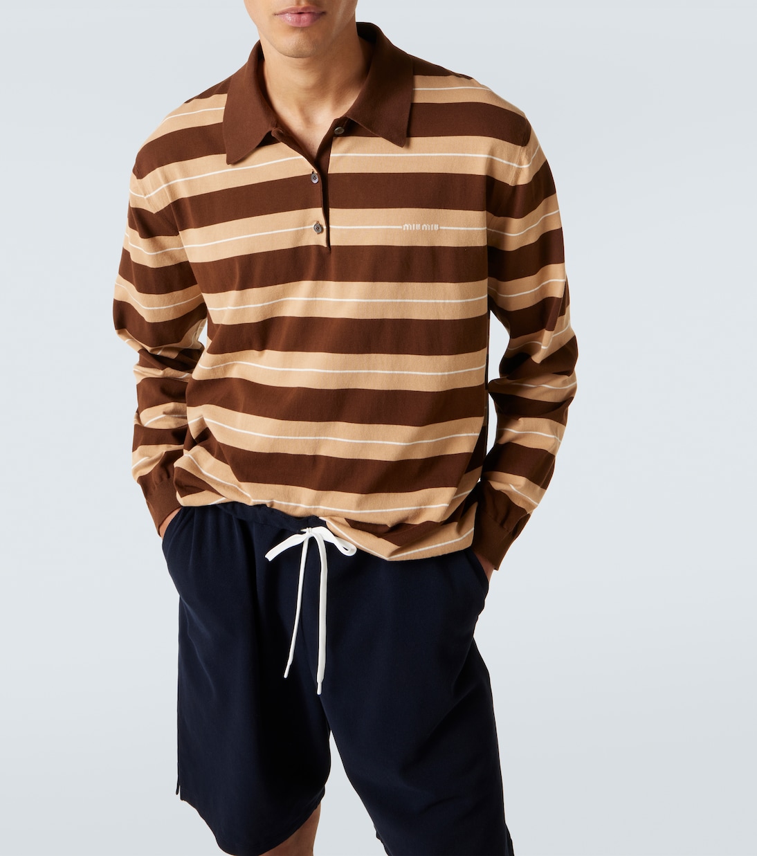 Polo de algodón a rayas con logo | Miu Miu