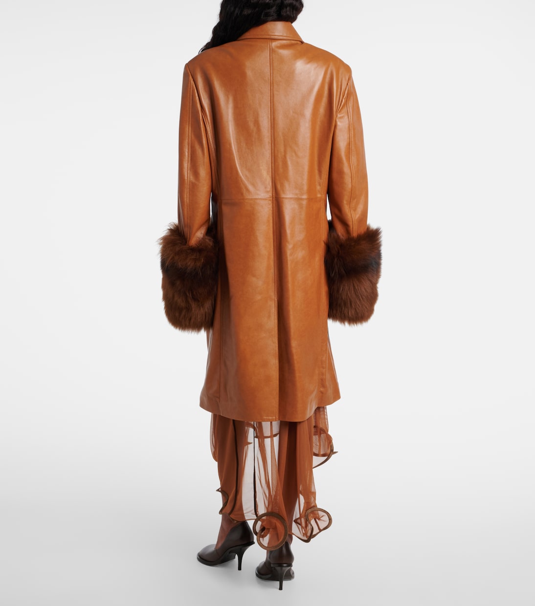 Shearling-trimmed leather trench coat | Jacques Wei