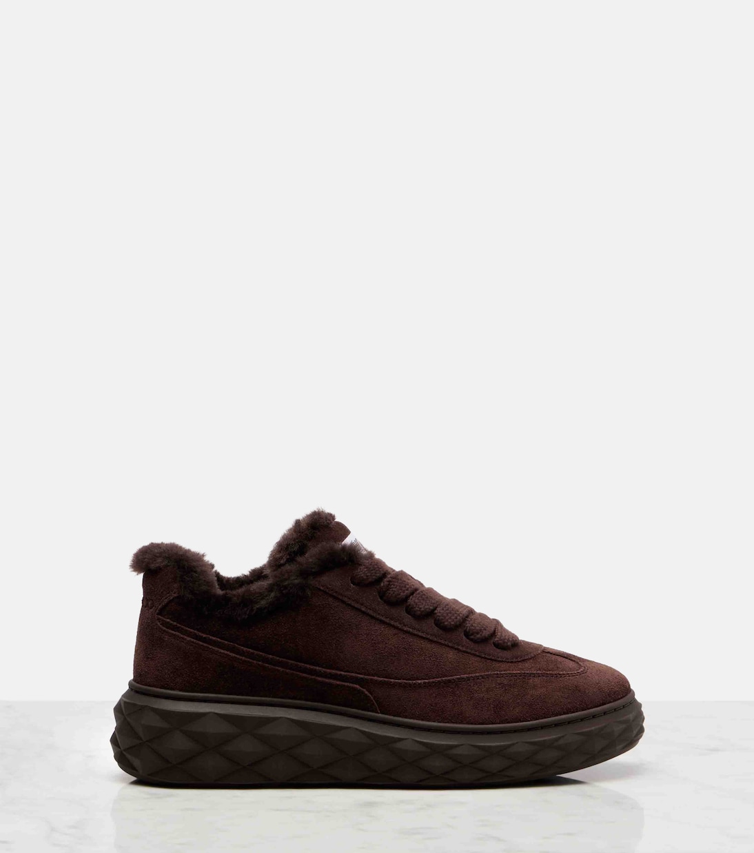 Diamond Maxi shearling-trimmed suede sneakers | Jimmy Choo