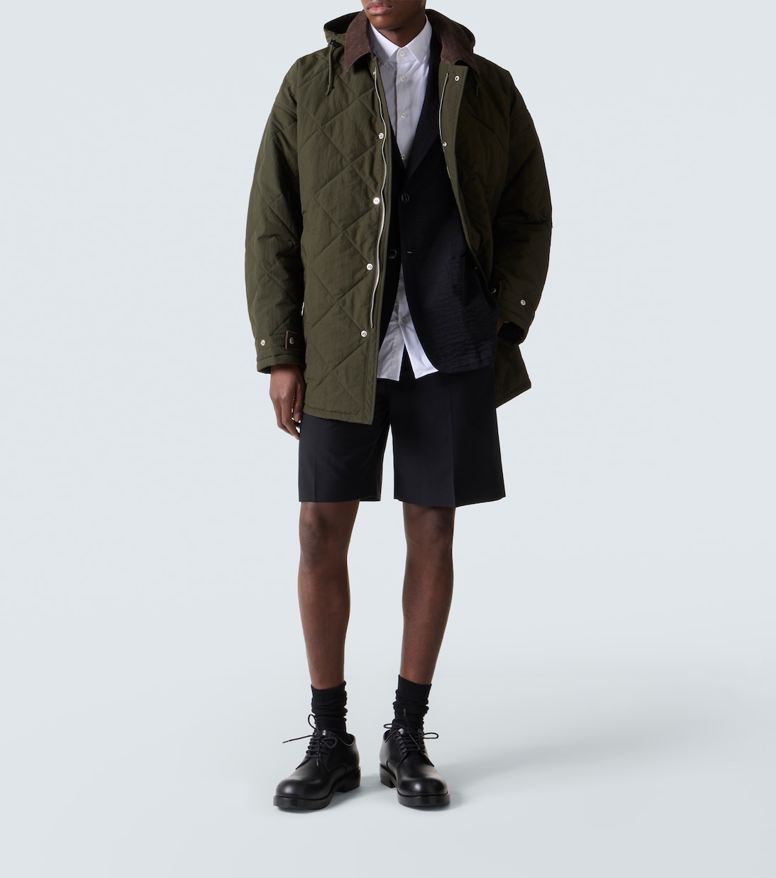 Corduroy-trimmed quilted hooded jacket | Comme des Garçons Homme