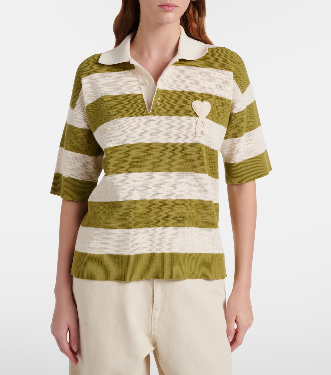 Ami de Cœur striped cotton polo shirt | Ami Paris