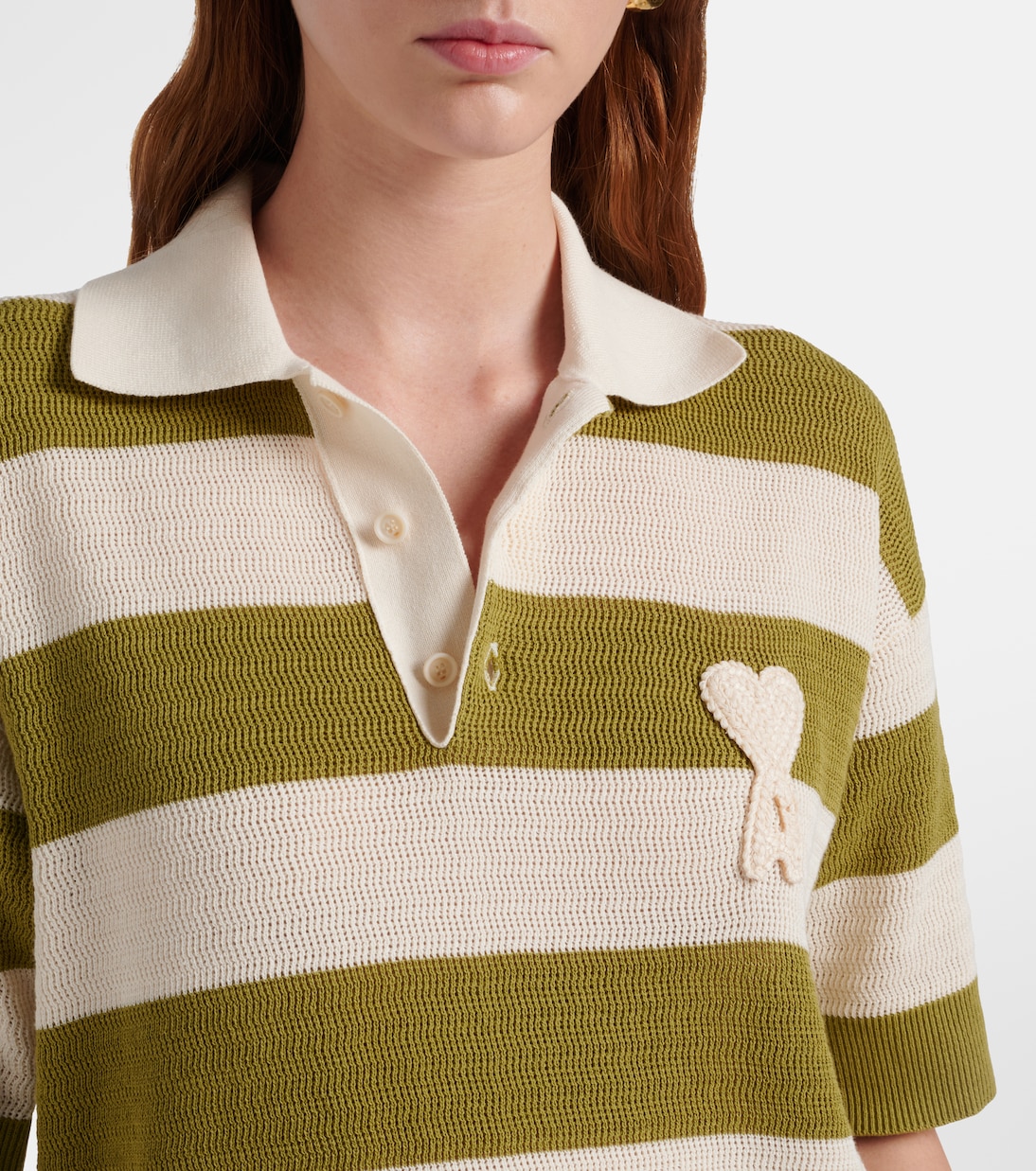 Ami de Cœur striped cotton polo shirt | Ami Paris