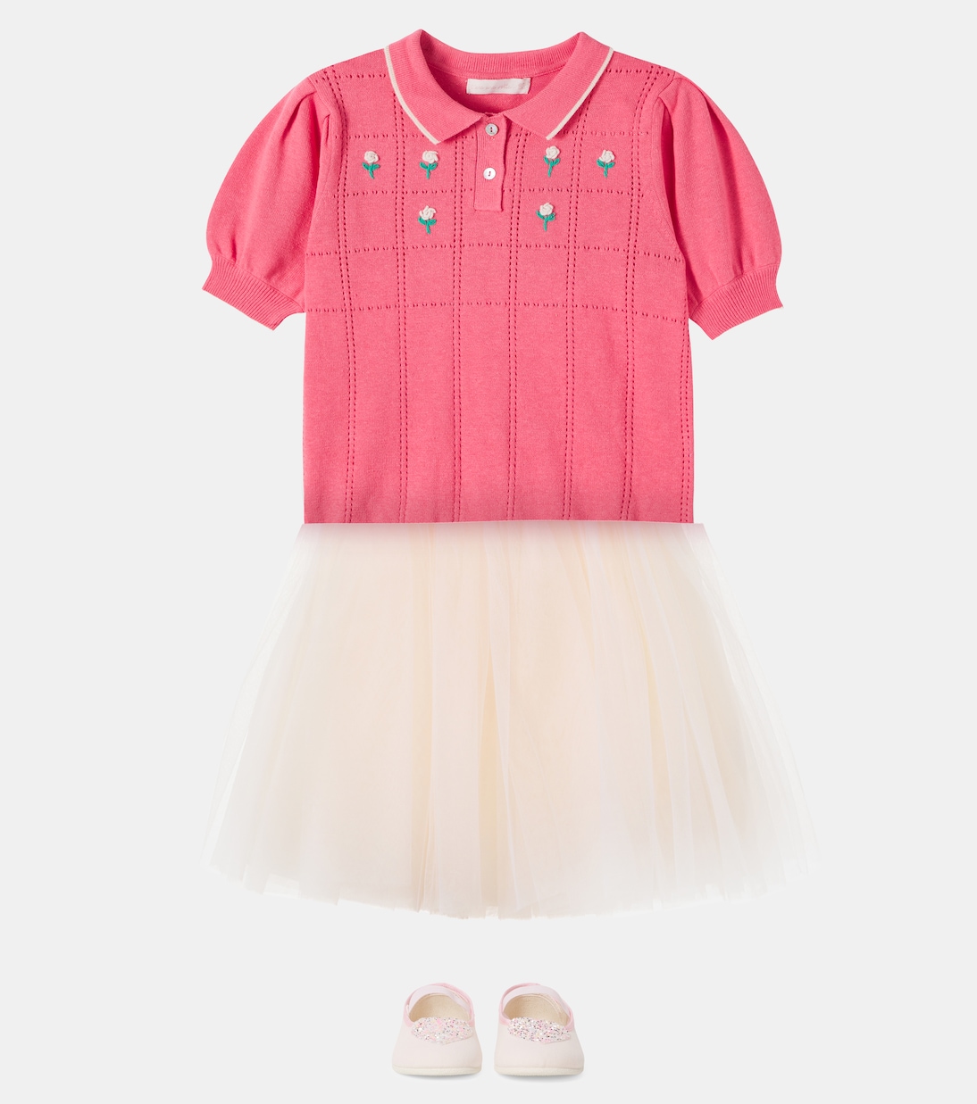 Floral-appliqué embroidered polo sweater | C'era Una Volta