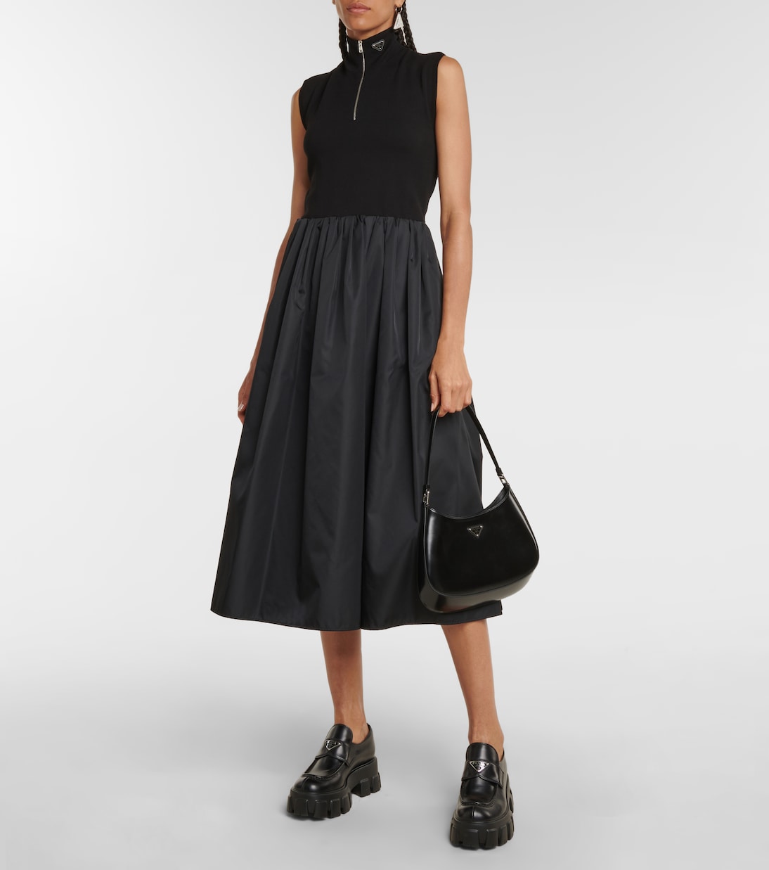 Vestido midi con cuello mock | Prada