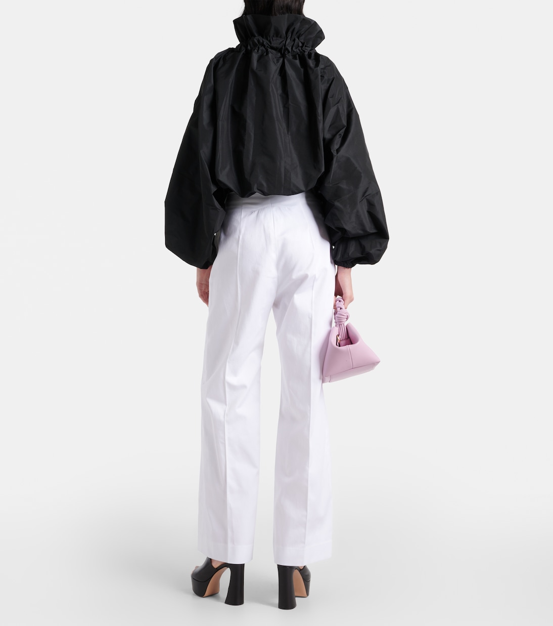 Ruffled off-shoulder faille crop top  | Patou