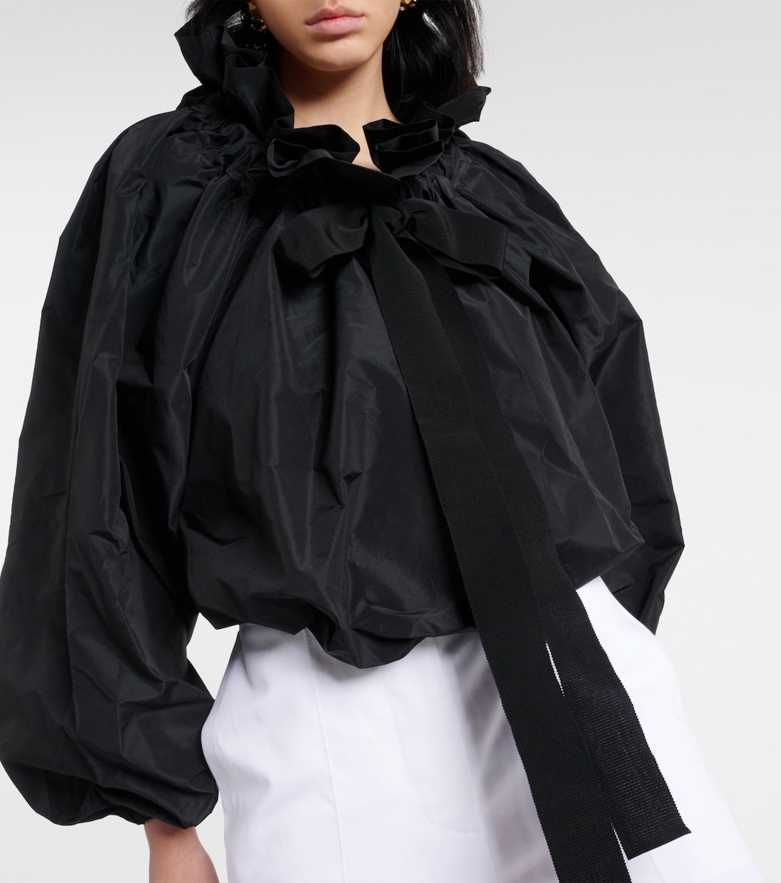 Ruffled off-shoulder faille crop top  | Patou