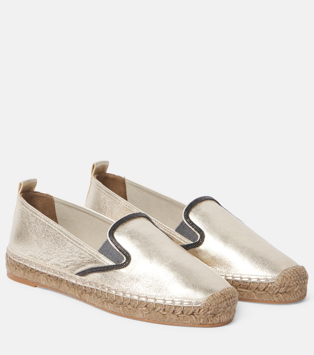 Espadrillas in pelle metallizzata con monili | Brunello Cucinelli