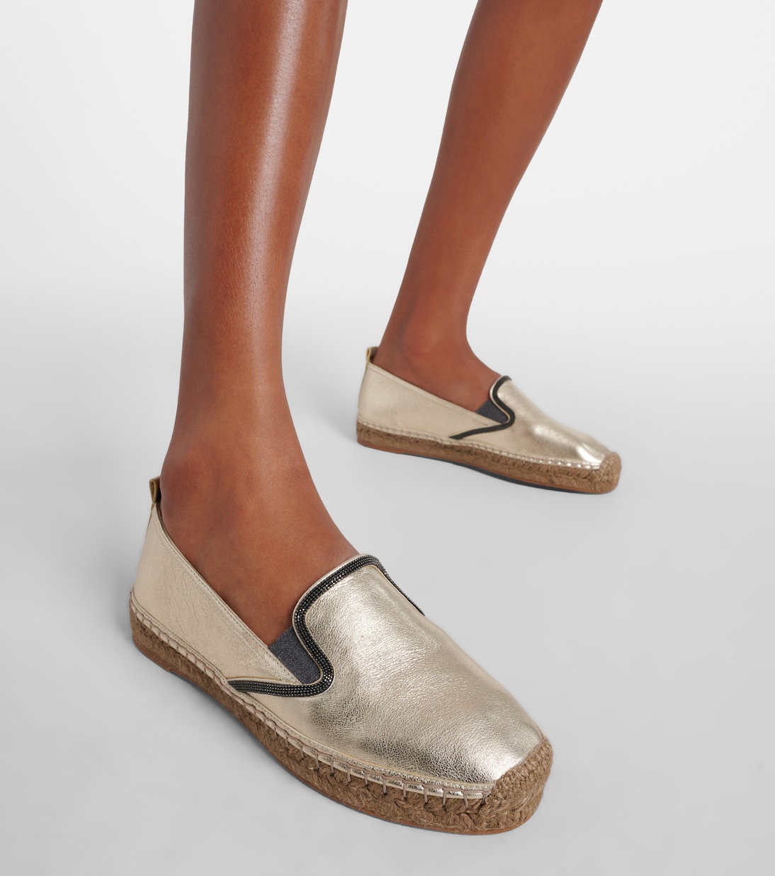Espadrillas in pelle metallizzata con monili | Brunello Cucinelli