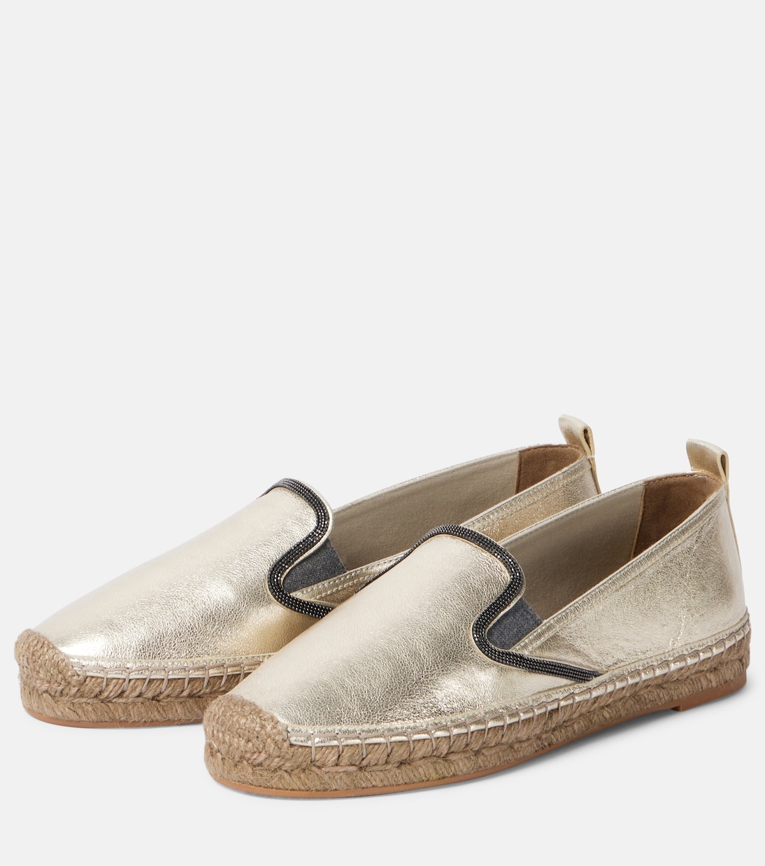 Espadrillas in pelle metallizzata con monili | Brunello Cucinelli