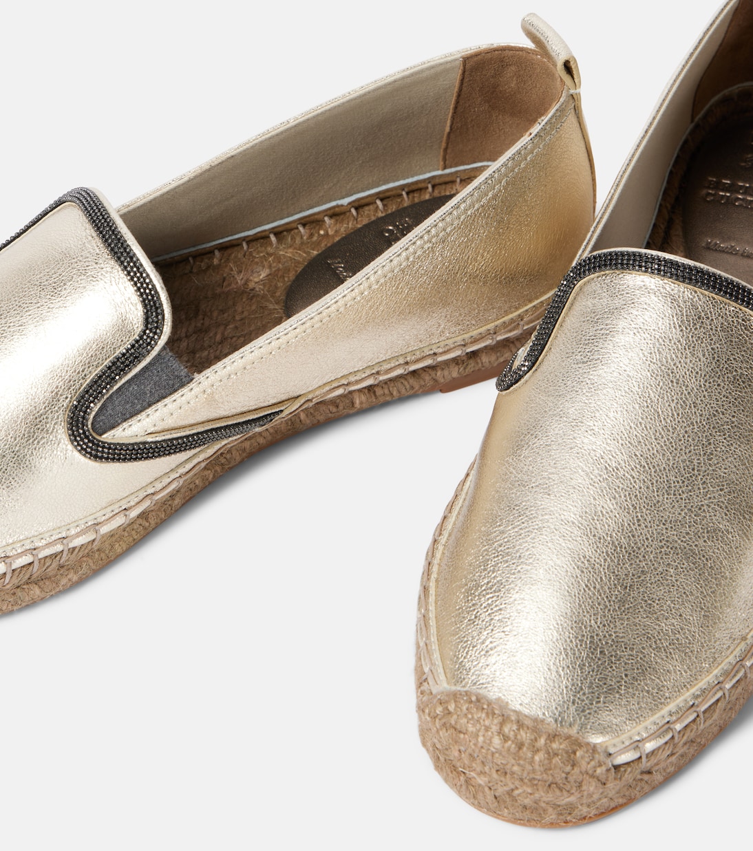 Espadrillas in pelle metallizzata con monili | Brunello Cucinelli