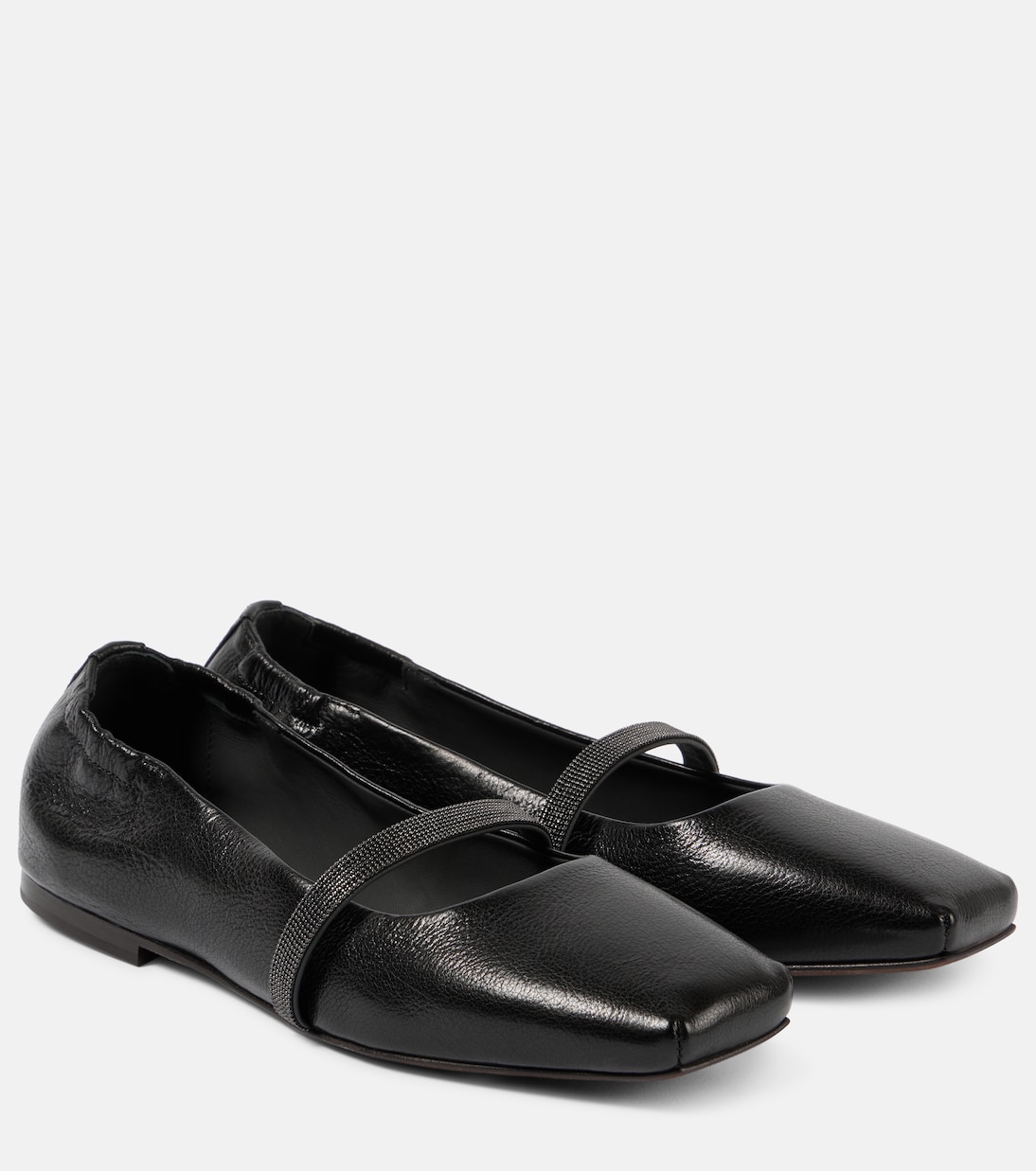 Ballerine Mary Jane in pelle con monili | Brunello Cucinelli