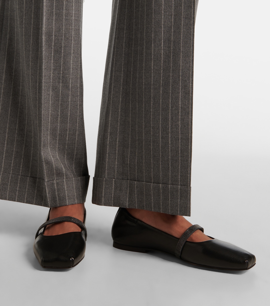 Ballerine Mary Jane in pelle con monili | Brunello Cucinelli