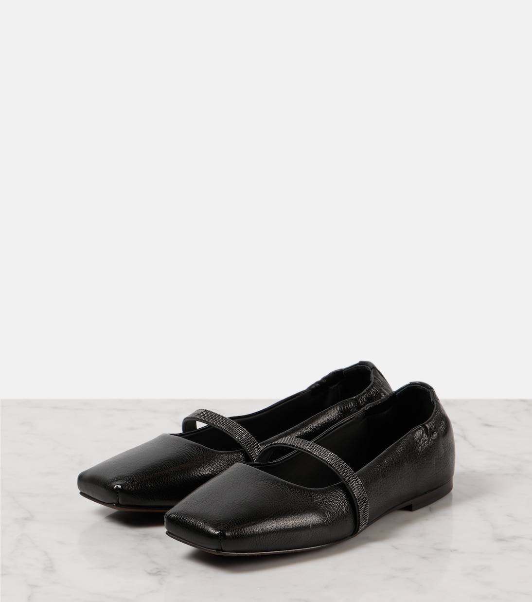Ballerine Mary Jane in pelle con monili | Brunello Cucinelli