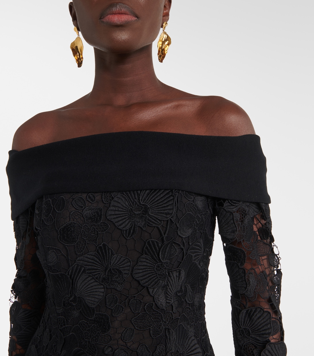 Orchid floral guipure midi dress | Oscar de la Renta