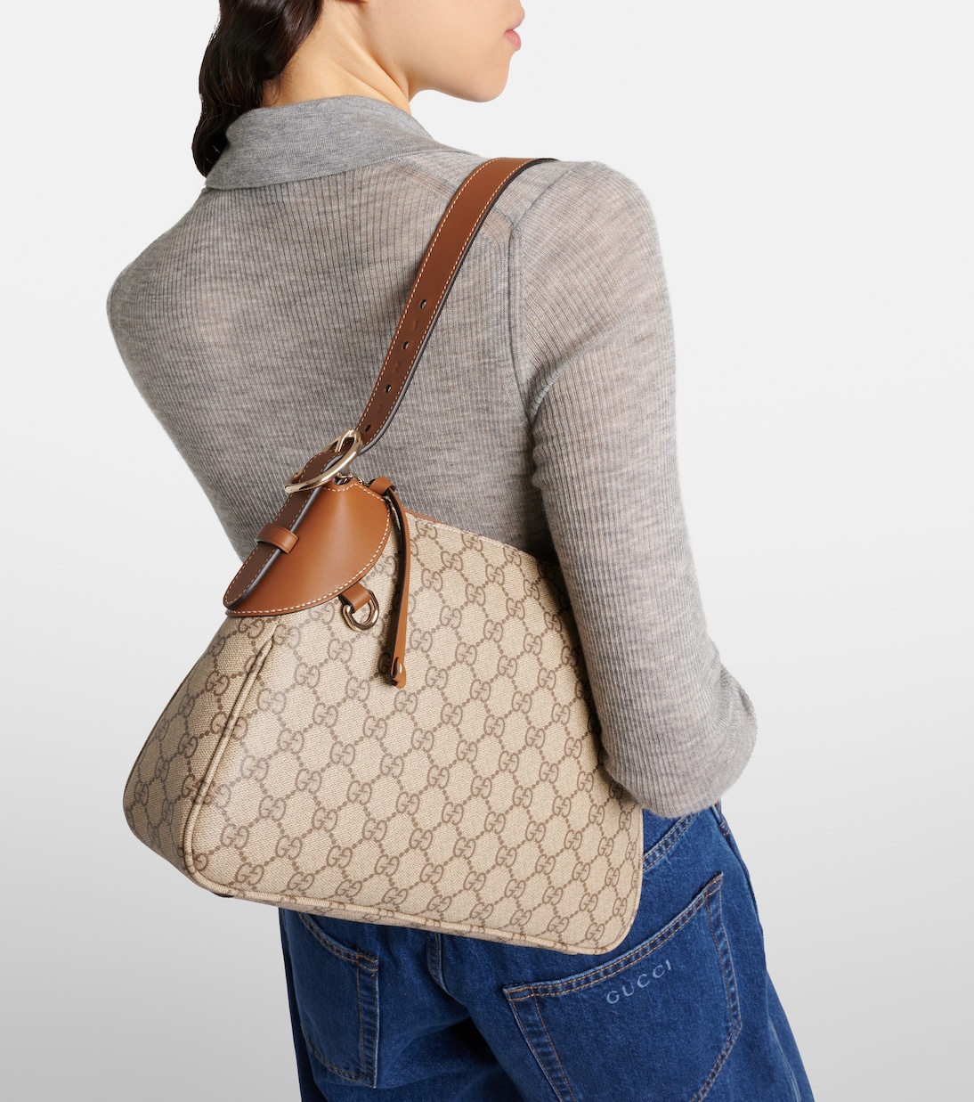Bolso Medium de lona GG con piel | Gucci