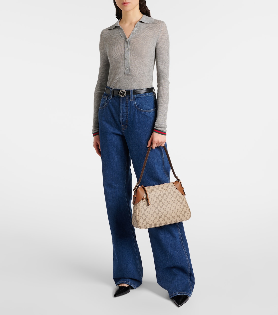 Bolso Medium de lona GG con piel | Gucci