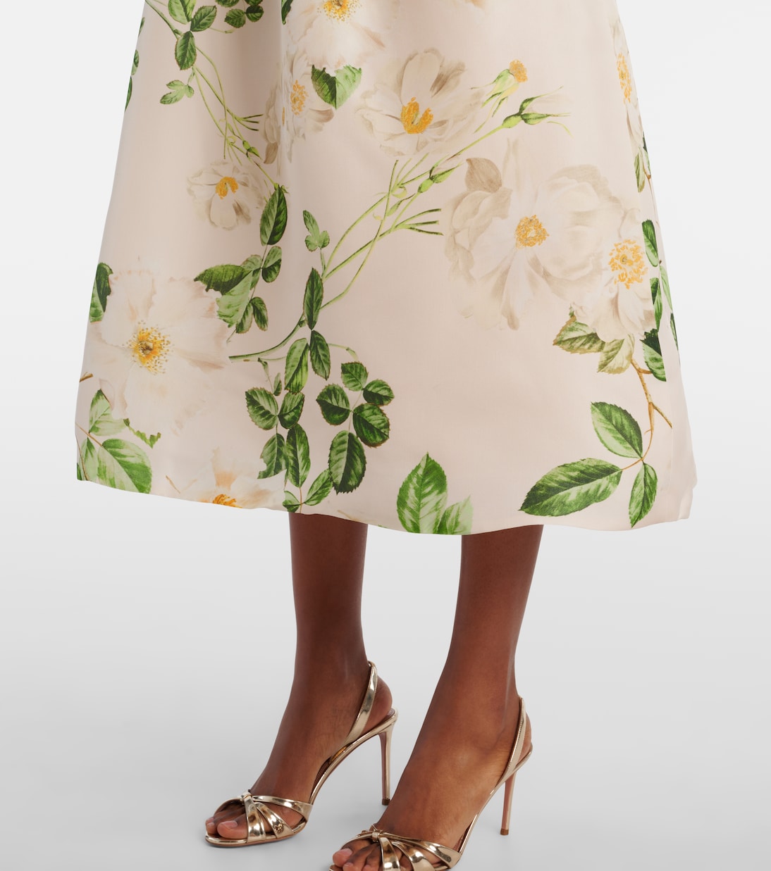 Abito midi in raso di seta con stampa | Monique Lhuillier