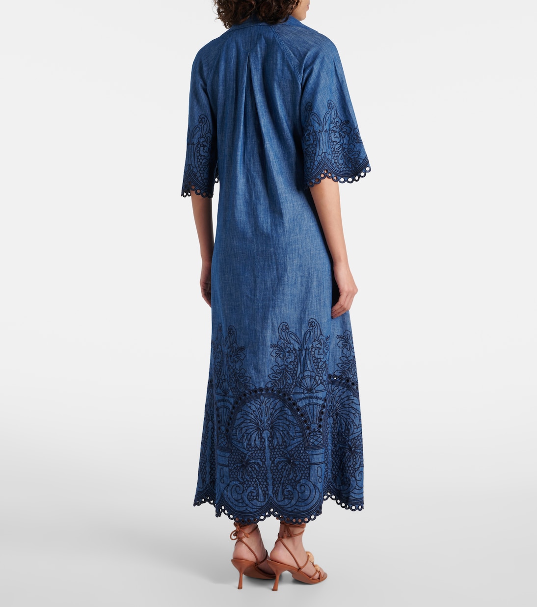 Robe longue en jean Coco brodée  | Zimmermann