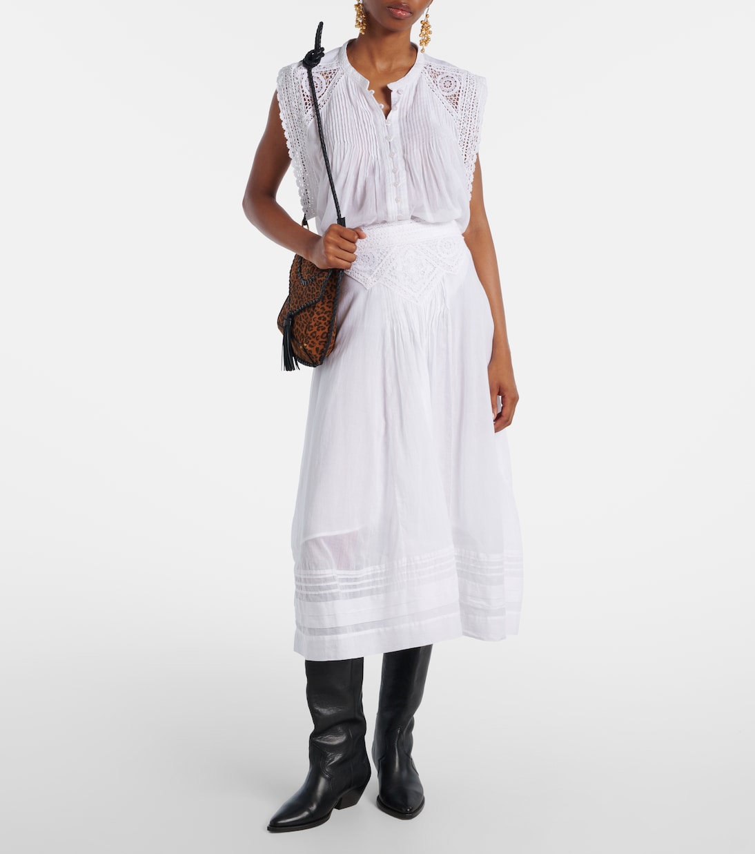 Garliana lace-trimmed cotton midi skirt | Marant Etoile