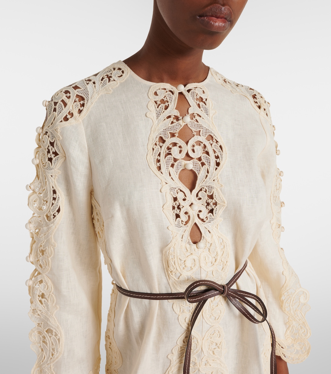 Awaken belted embroidered linen minidress | Zimmermann