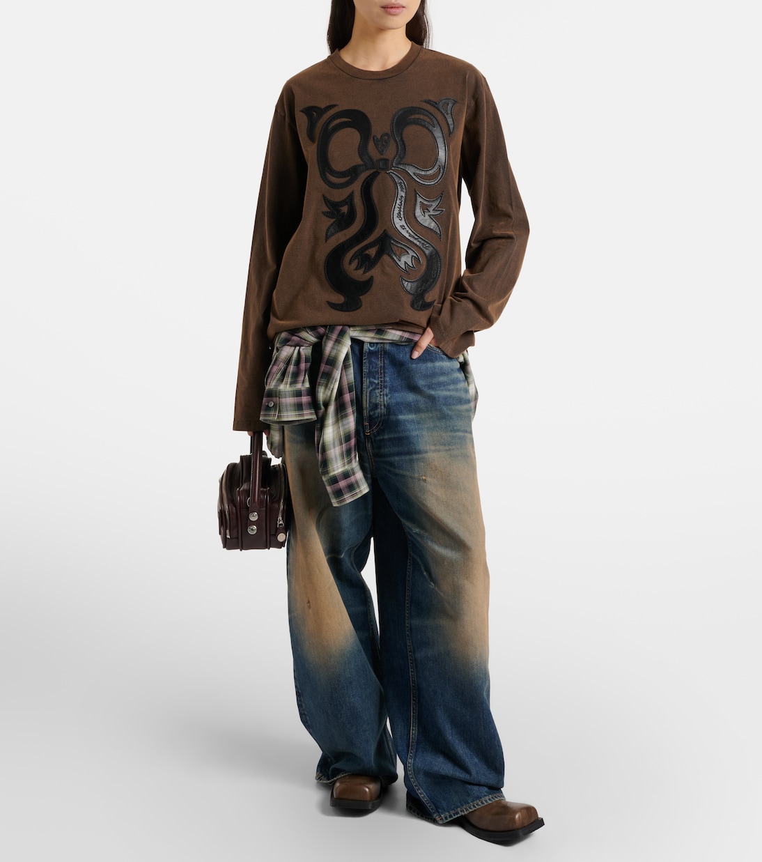 Edden embroidered leather-trimmed cotton jersey T-shirt | Acne Studios