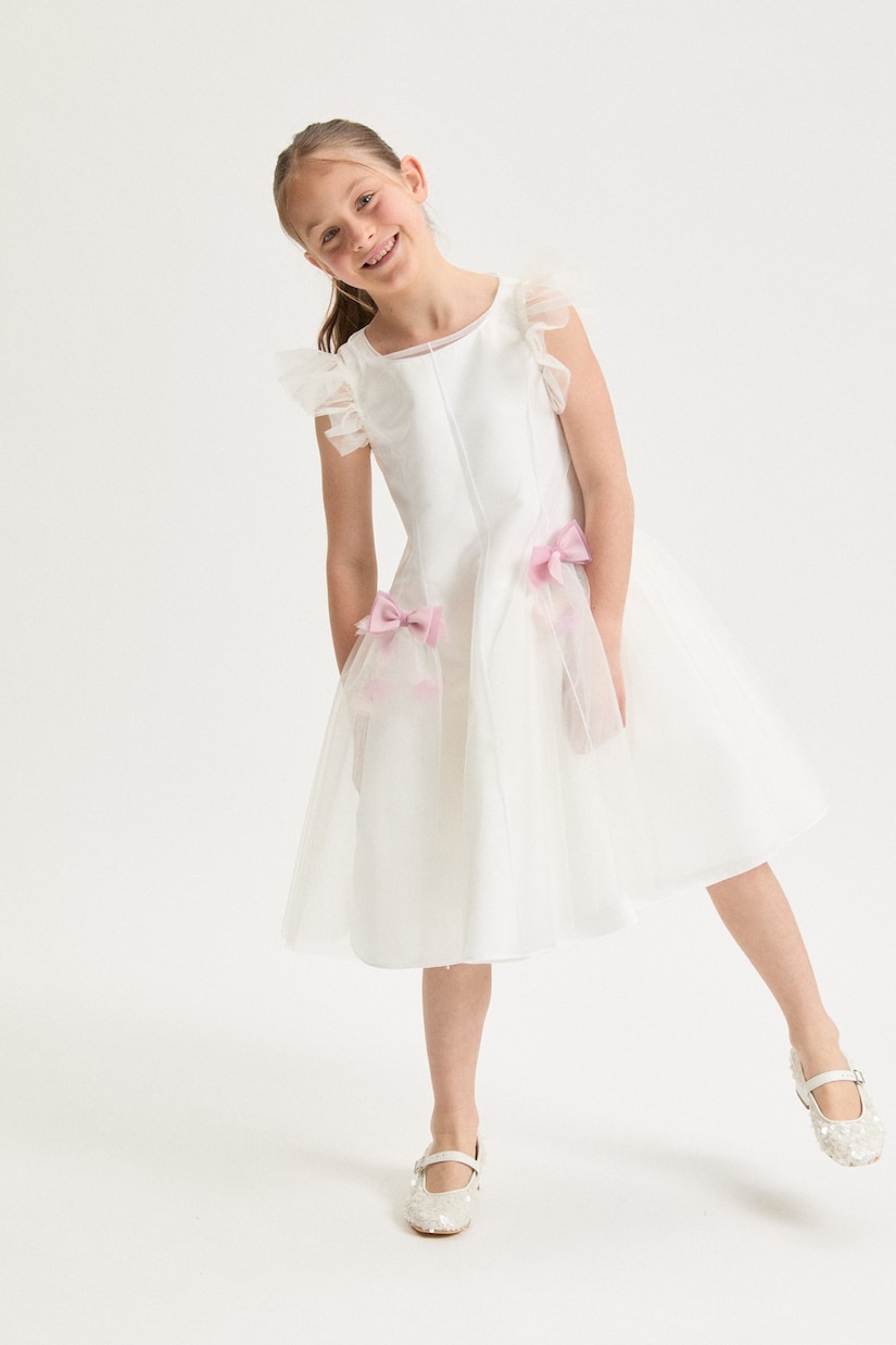 Bow-detail tulle dress | Monnalisa