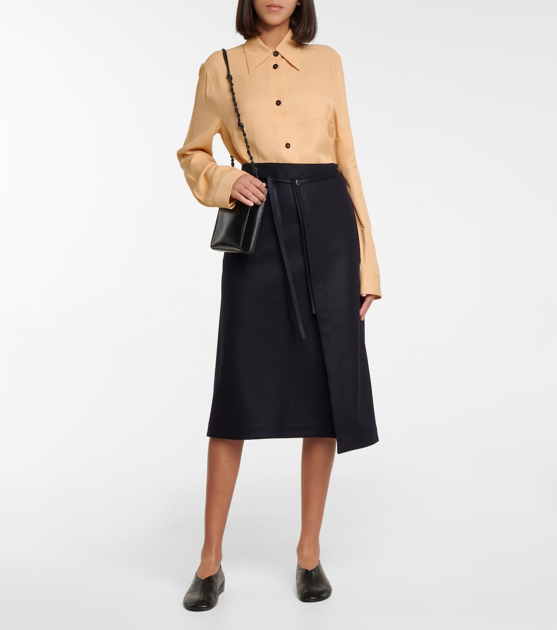 Falda midi de lana con cinturón | Jil Sander