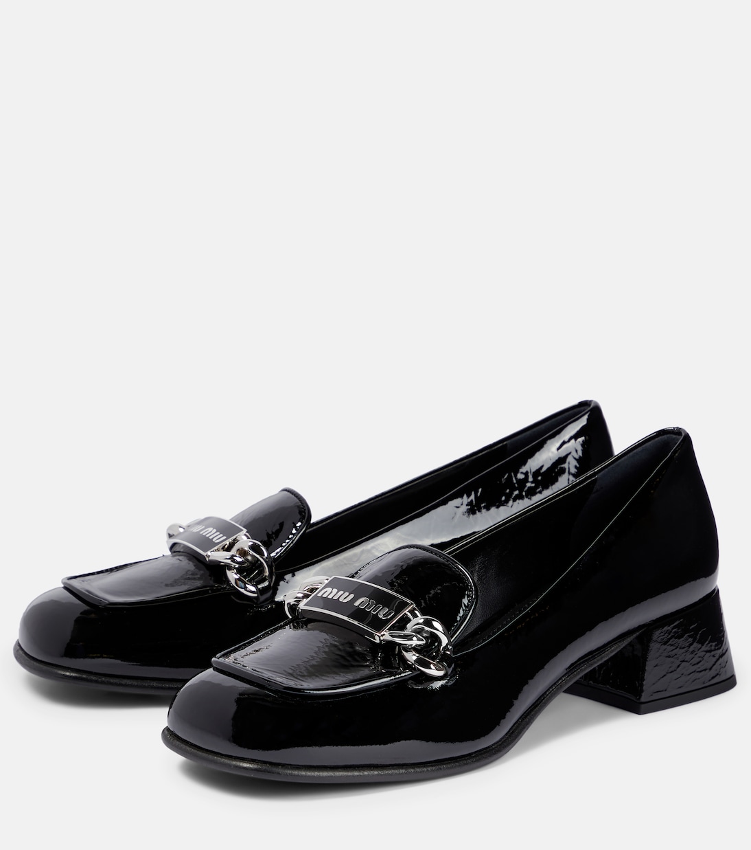 Mocassins en cuir verni à logo | Miu Miu