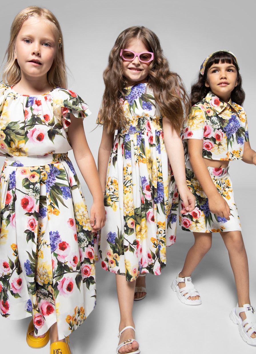 Bedrucktes Kleid aus Baumwollpopeline | Dolce&Gabbana Kids