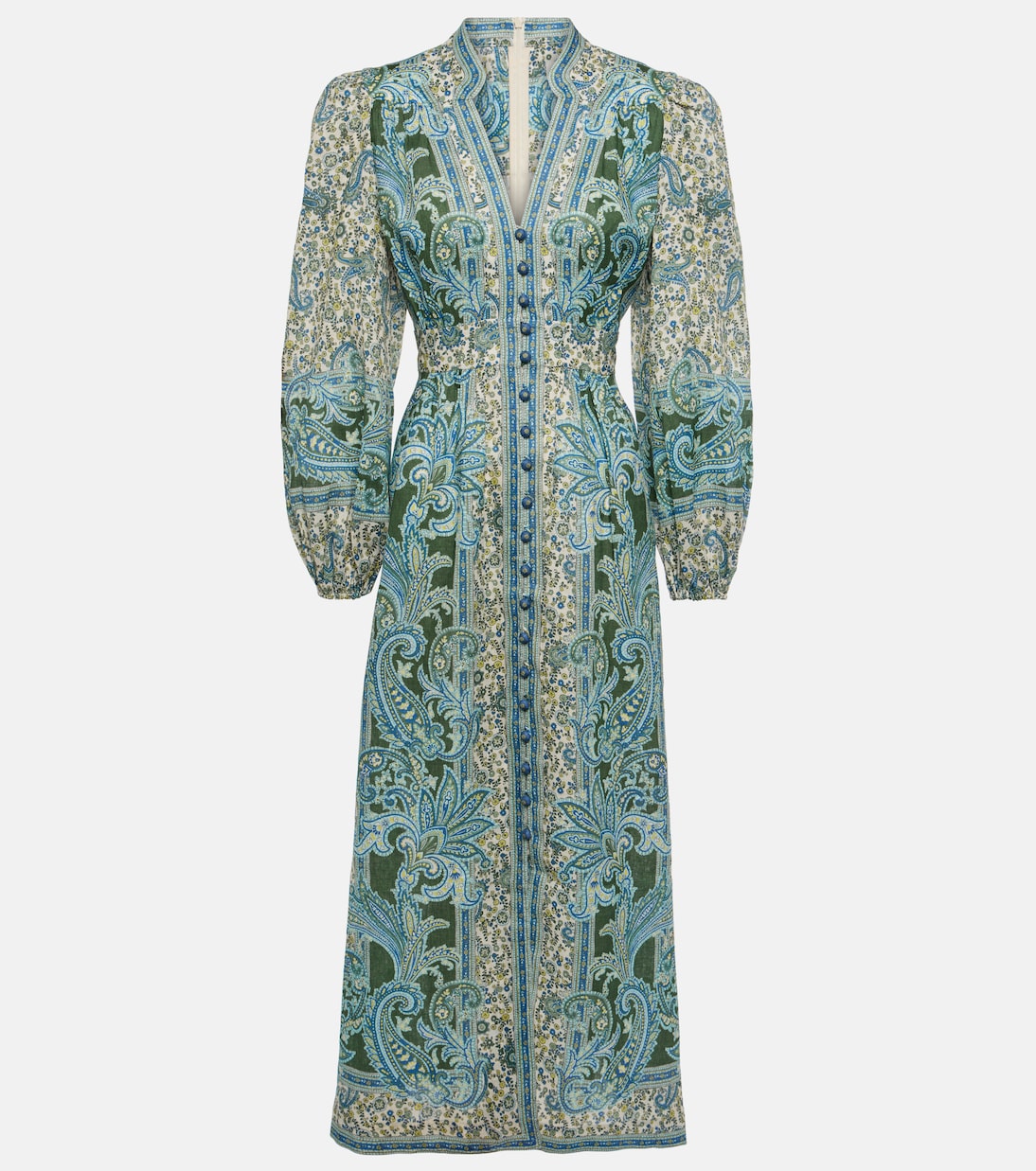Abito midi Ottie Plunge in lino con stampa | Zimmermann