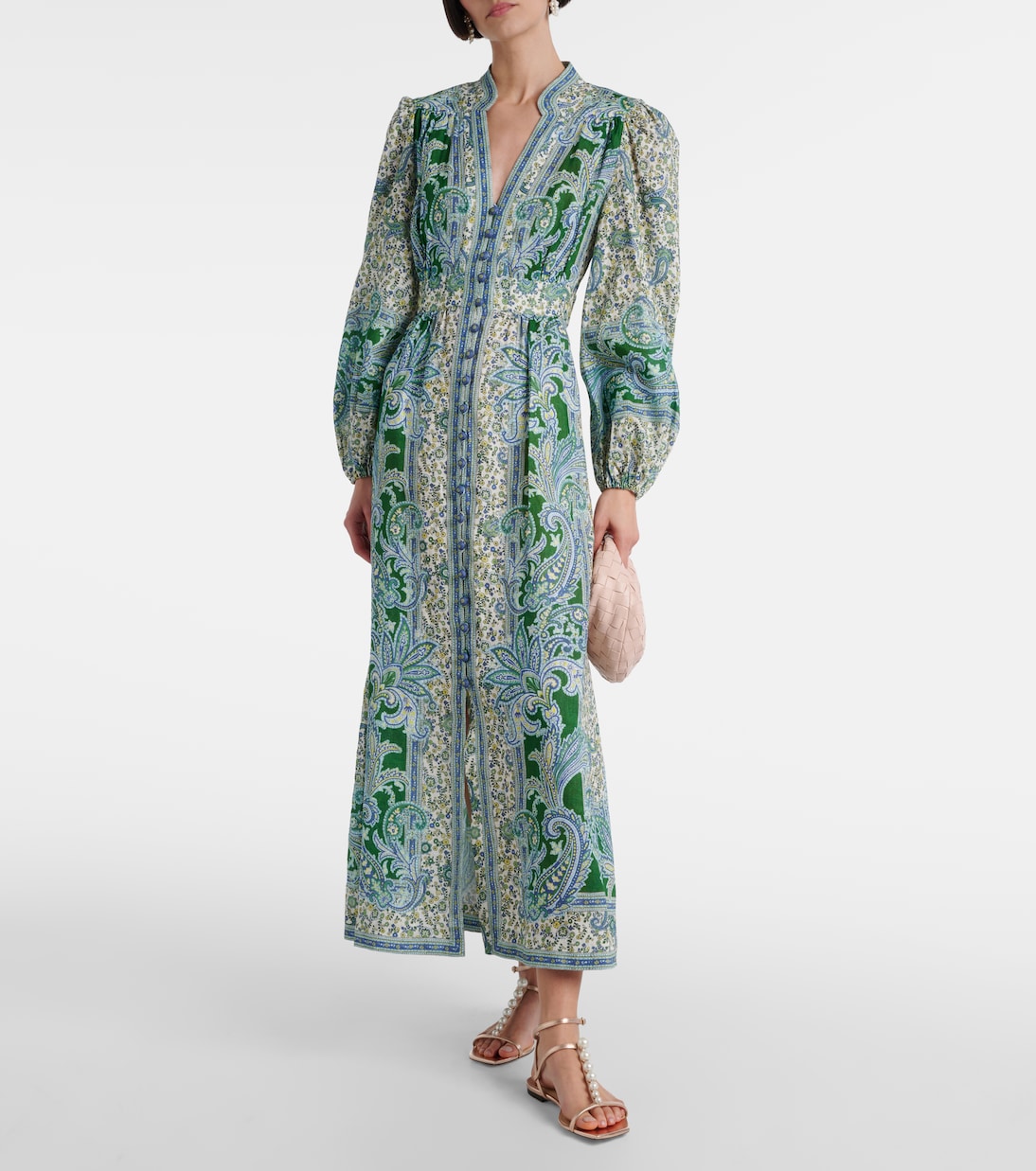 Abito midi Ottie Plunge in lino con stampa | Zimmermann