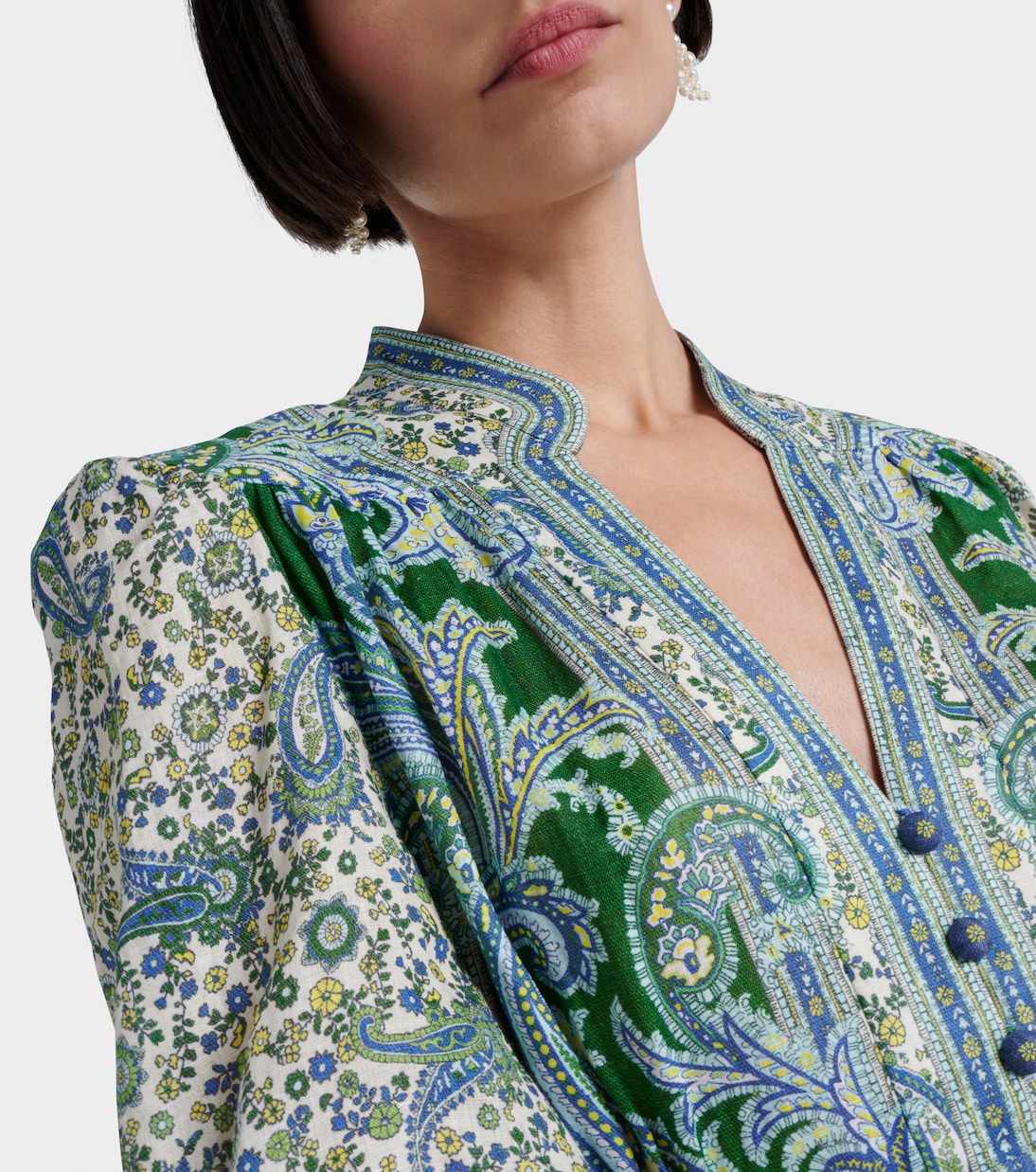 Abito midi Ottie Plunge in lino con stampa | Zimmermann