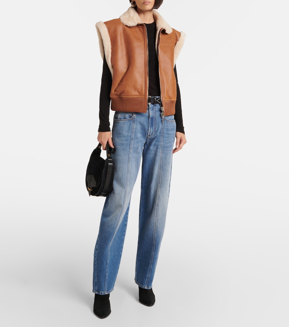Weste Edwina aus Leder mit Shearling | Isabel Marant