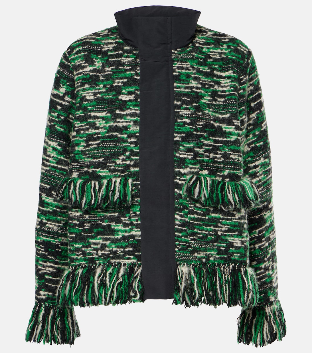 Giacca in tweed di misto lana con frange | Sacai