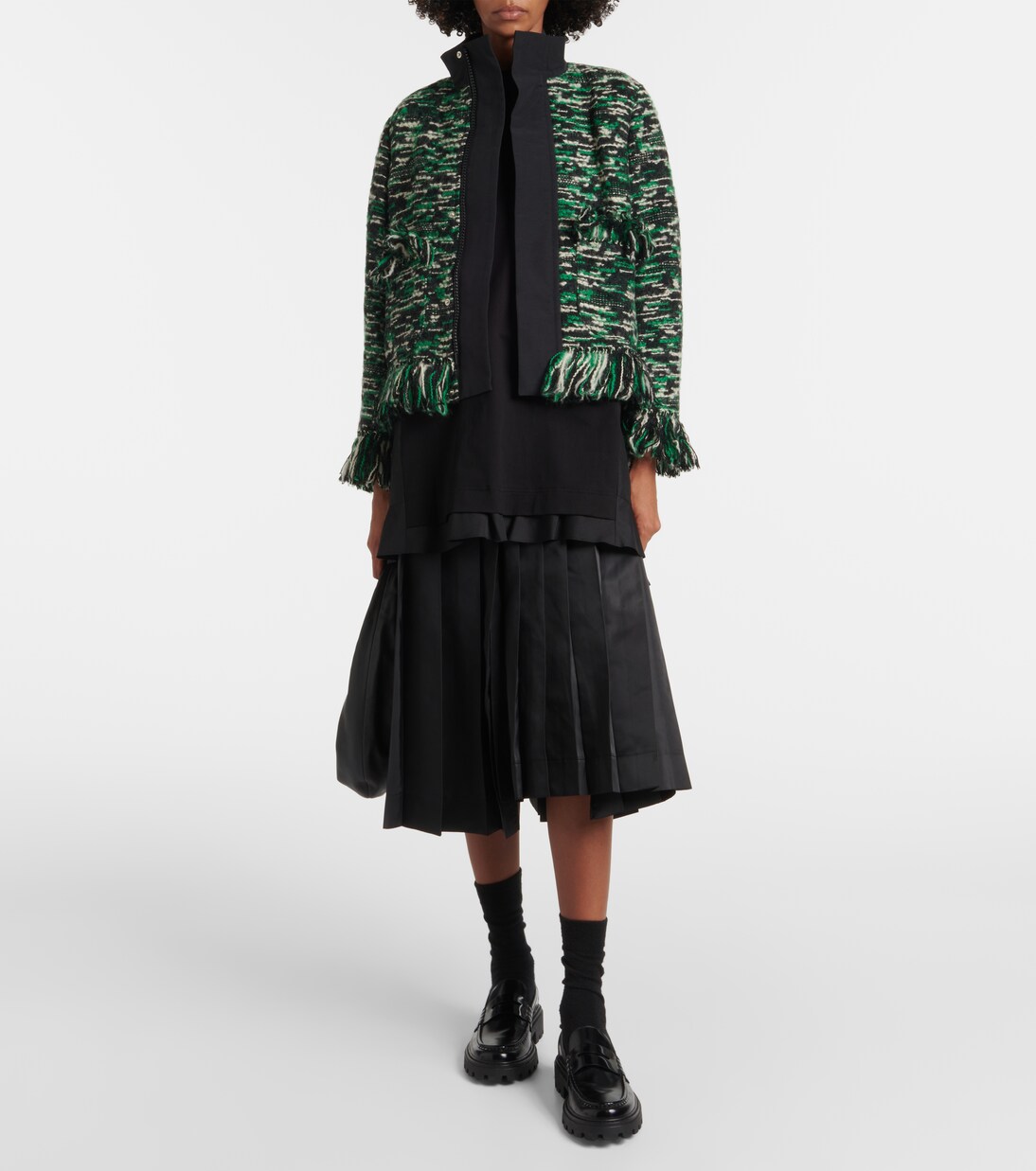 Giacca in tweed di misto lana con frange | Sacai