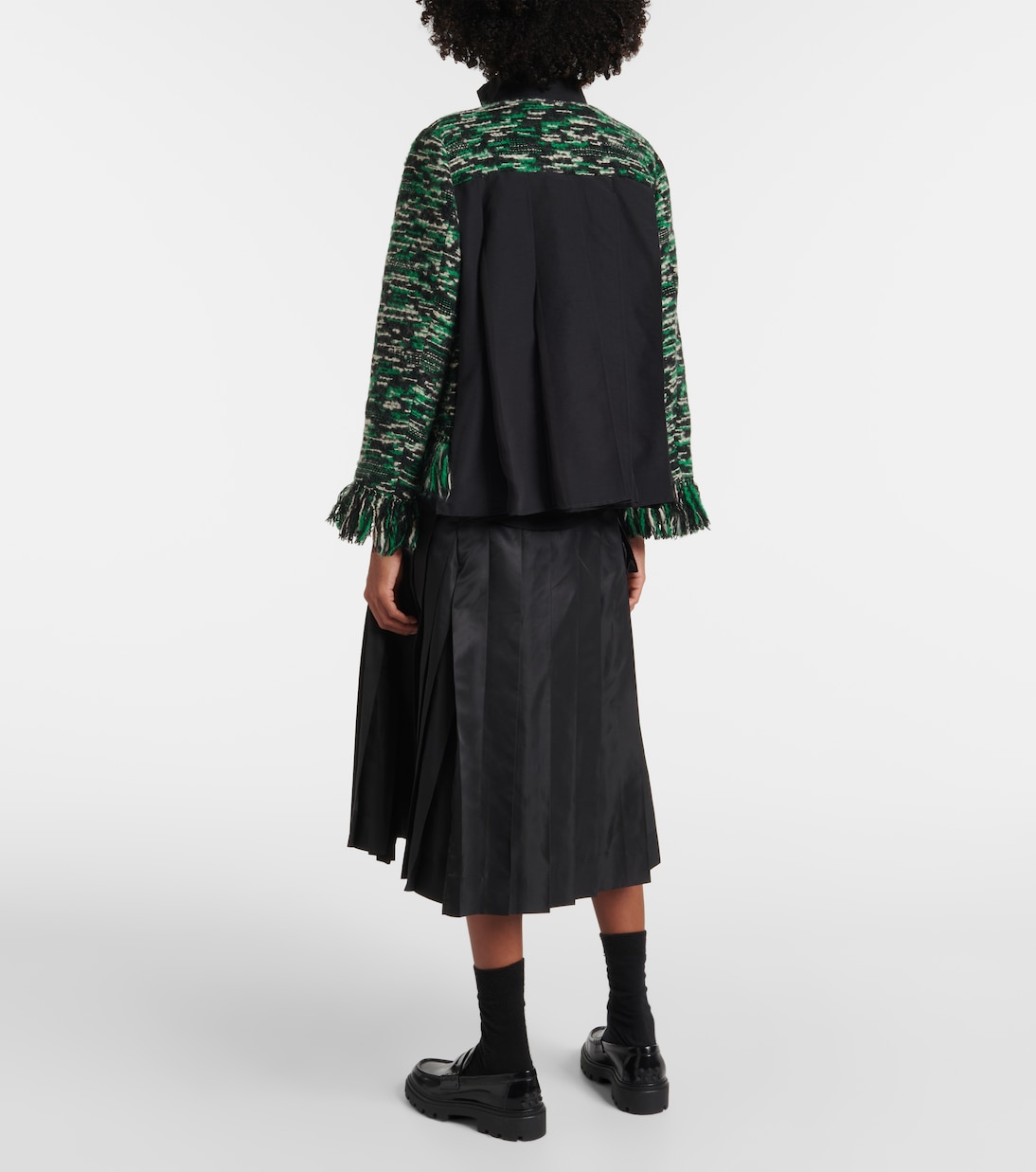 Giacca in tweed di misto lana con frange | Sacai
