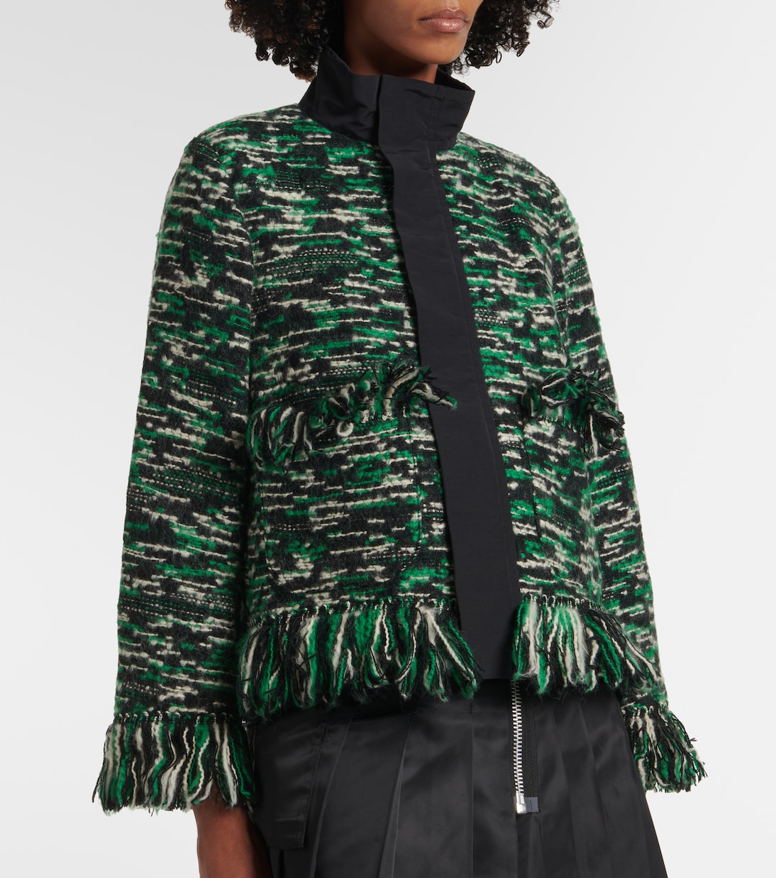 Giacca in tweed di misto lana con frange | Sacai