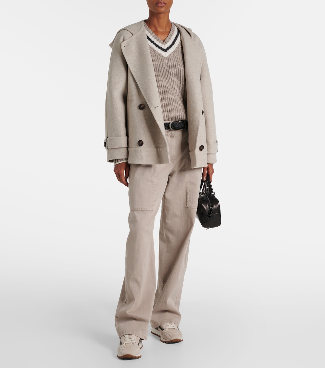 Sneakers in suede con shearling e monili | Brunello Cucinelli