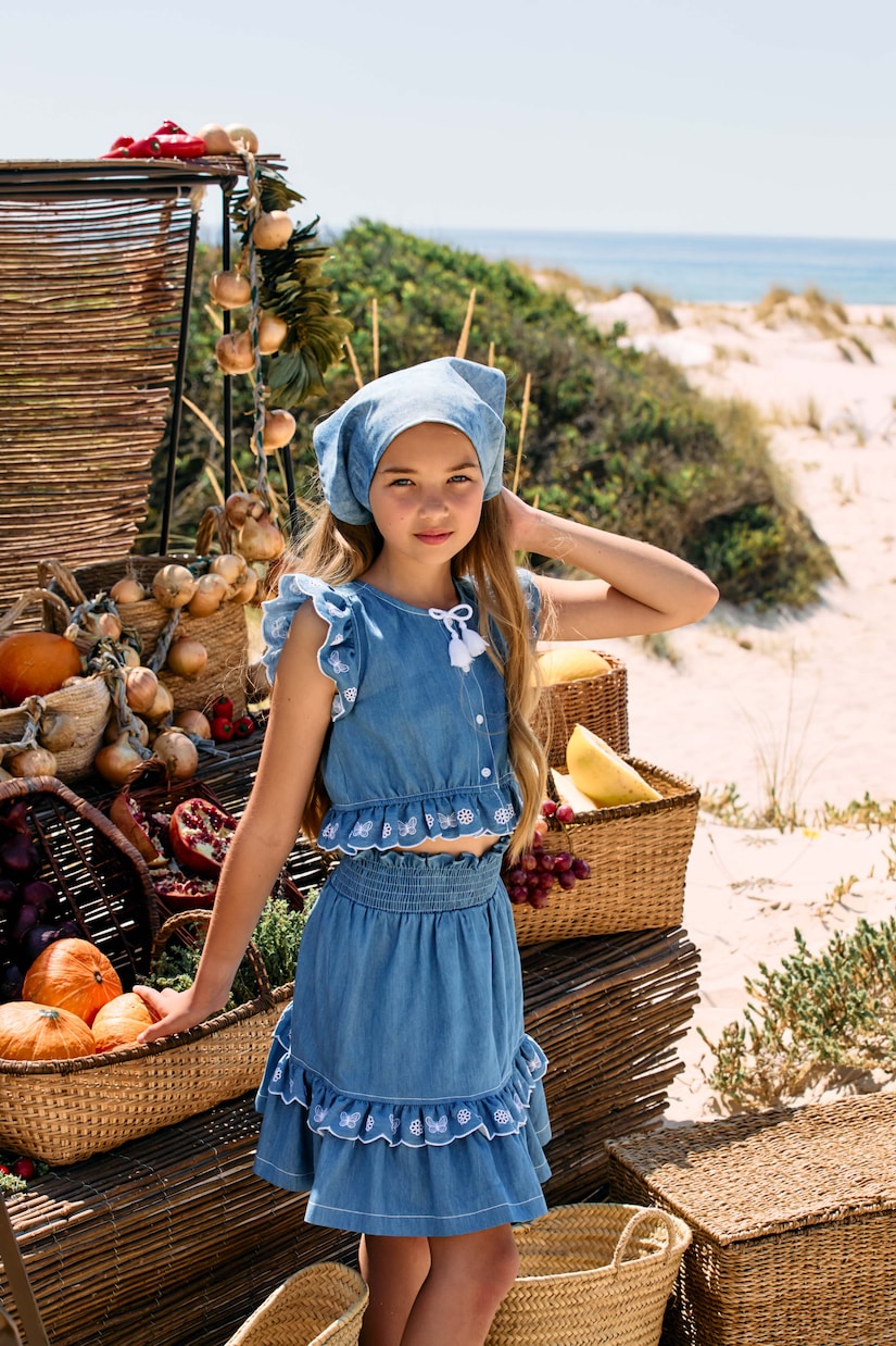 Set de top y falda de denim bordados | Patachou
