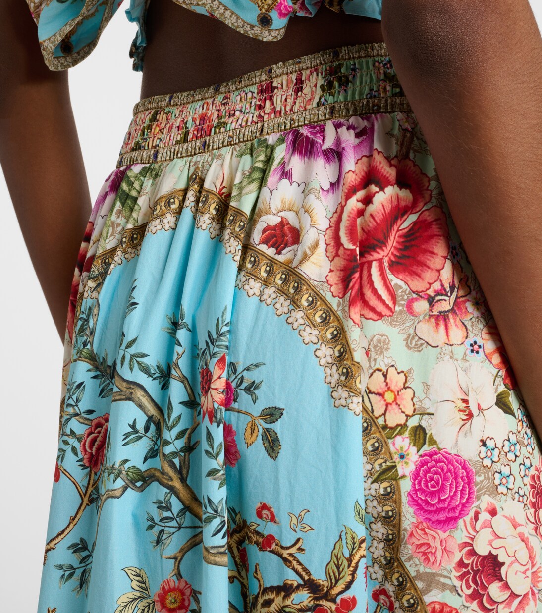 Embellished floral cotton poplin maxi skirt | Camilla
