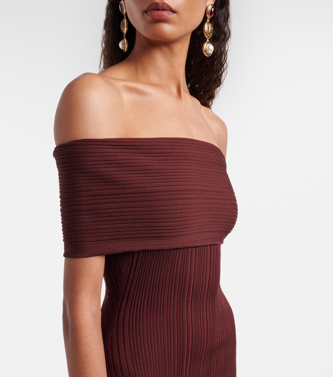 Lace-trimmed off-shoulder midi dress | Self-Portrait