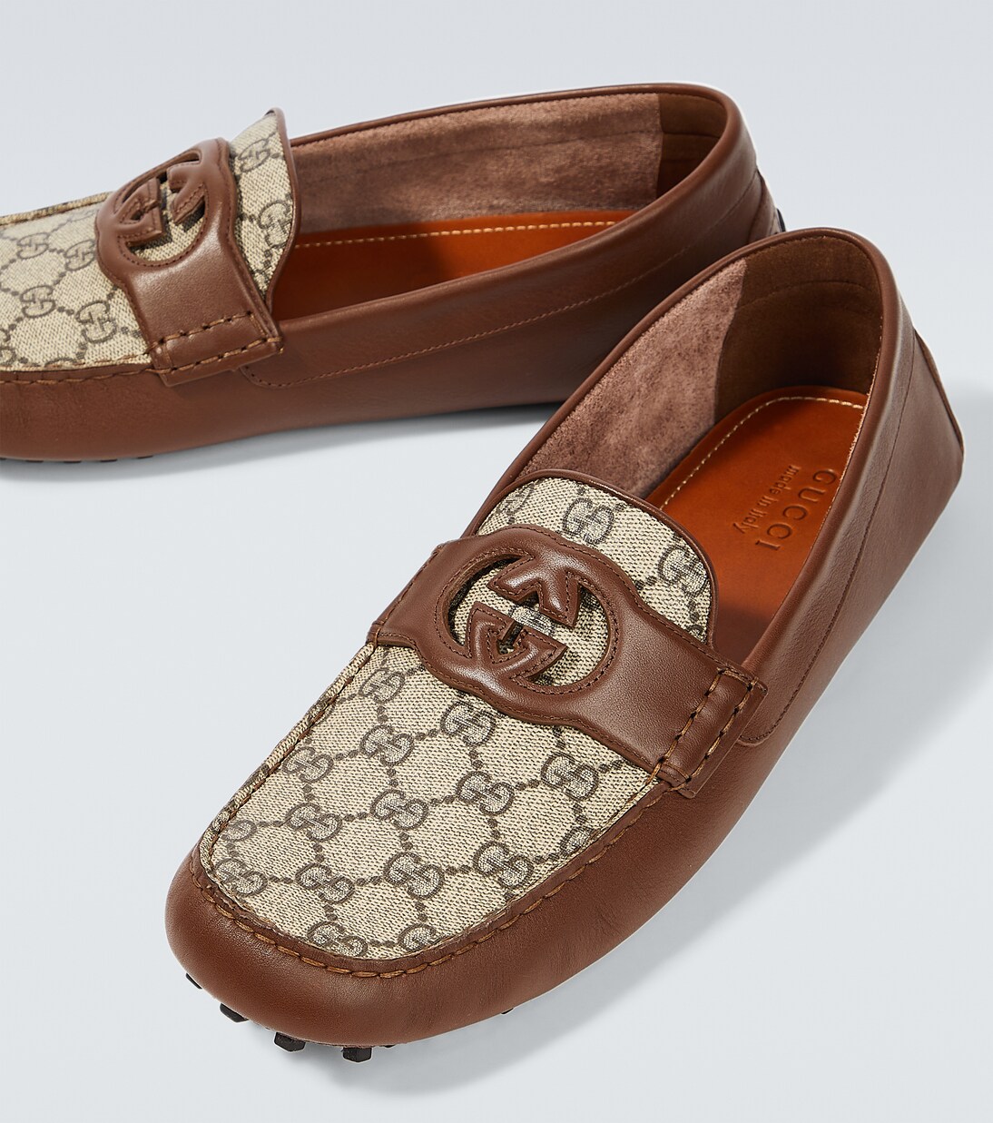 Interlocking G leather moccasins in brown Gucci Mytheresa