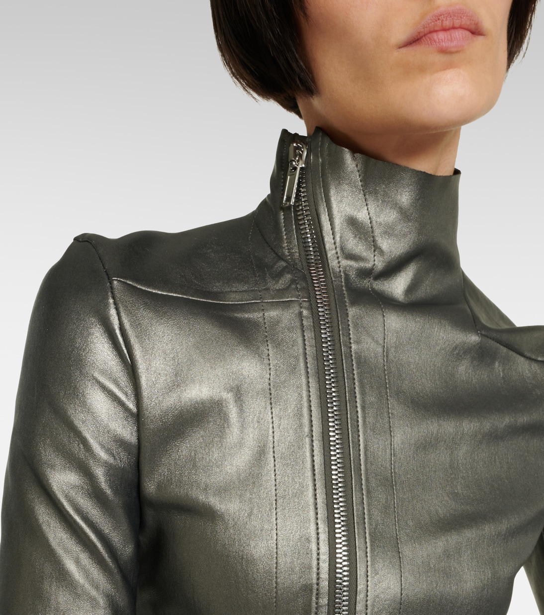 Metallic leather and cotton jacket  | Rick Owens